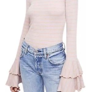 NWT! FreePeople stripe ruffle sleeve top size L